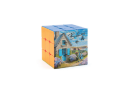 Magic cube produit personnalisé Bretagne avec motifs maison et vélo, idéal pour souvenirs et boutiques touristiques bretonnes.