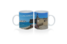 Mug personnalisé produit personnalisé Bretagne avec illustration de Concarneau, idéal pour souvenirs et boutiques touristiques.