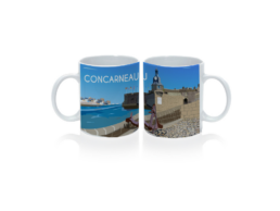 Mug personnalisé produit personnalisé Bretagne avec illustration de Concarneau, idéal pour souvenirs et boutiques touristiques.