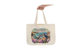 Tote bag produit personnalisé Bretagne avec motif macareux, idéal pour souvenirs, boutiques touristiques et usage quotidien.