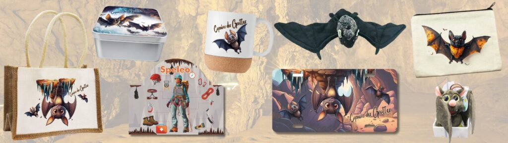 Objets-souvenir chauves-souris, spéléologie et enfants créés pour le congrès FFTS 2025