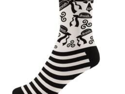 Chaussettes bretonnes rayées noir et blanc avec motifs Breizh