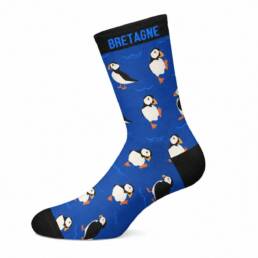 Chaussettes bleues Bretagne avec motifs de macareux