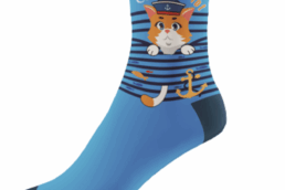 Chaussettes bleues avec chat marin et inscription Chat Matelot