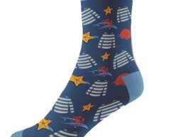 Chaussettes marines bleues avec marinières et inscription Babord Tribord