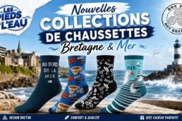 Miniature présentant les collections de chaussettes humoristiques Bretagne et Mer avec motifs bretons et marins
