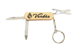 Couteau multifonction souvenir Vendée avec manche en bois gravé