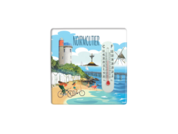 Magnet thermom&egrave;tre souvenir Noirmoutier avec phare, plage et cabines de bord de mer