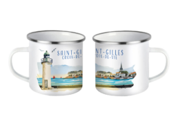 Mug fer émaillé Saint-Gilles-Croix-de-Vie avec phare et port de pêche