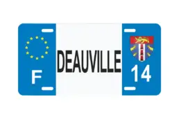Plaque d’immatriculation souvenir Deauville avec blason de la ville