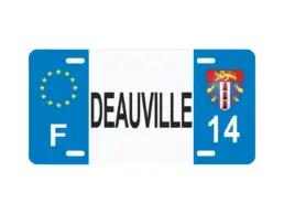 Plaque d&rsquo;immatriculation souvenir Deauville avec blason de la ville