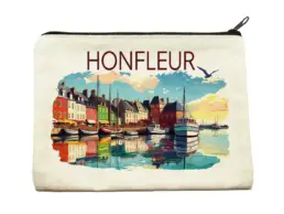 Pochette textile souvenir Honfleur avec illustration du Vieux Bassin
