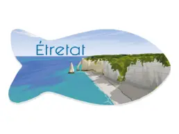 Sous-plat souvenir &Eacute;tretat en forme de poisson avec illustration des falaises normandes