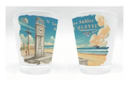 Verre à liqueur souvenir Les Sables-d'Olonne avec horloge et plage