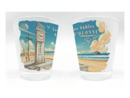 Verre &agrave; liqueur souvenir Les Sables-d'Olonne avec horloge et plage