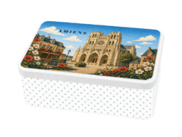 Bo&icirc;te &agrave; sucre souvenir Amiens avec illustration de la cath&eacute;drale Notre-Dame
