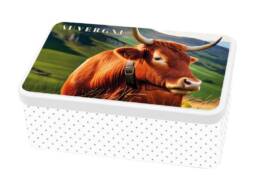 Bo&icirc;te &agrave; sucre souvenir Auvergne illustr&eacute;e d'une vache Salers