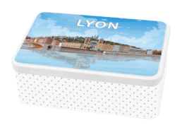 Bo&icirc;te &agrave; sucre souvenir Lyon avec panorama des quais et du Vieux Lyon