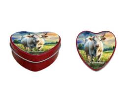 Bo&icirc;te c&oelig;ur souvenir Bourgogne avec illustration de la vache charolaise