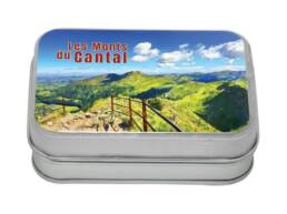 Boîte comptoir souvenir Monts du Cantal illustrée d'un paysage de montagne