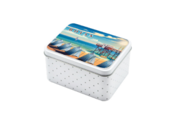 Boîte sucrette métal souvenir Royan avec plage et carrelets