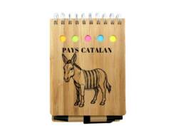 Calepin bambou souvenir Catalogne grav&eacute; avec un &acirc;ne catalan