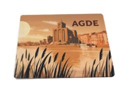 Magnet c&eacute;ramique rectangle souvenir Agde repr&eacute;sentant la cath&eacute;drale Saint-&Eacute;tienne et les quais