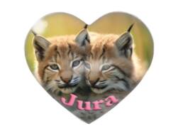 Magnet c&oelig;ur souvenir Jura repr&eacute;sentant deux jeunes lynx