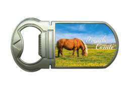 Magnet décapsuleur souvenir Franche-Comté avec cheval comtois