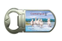 Magnet ouvre-bouteille souvenir Camargue représentant des chevaux blancs au galop