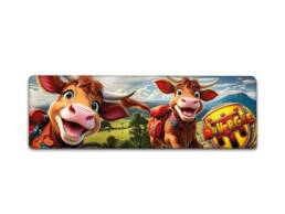 Magnet panorama souvenir Auvergne illustr&eacute; de deux vaches en randonn&eacute;e