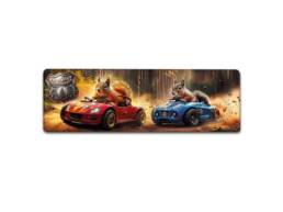 Magnet panorama souvenir Landes avec écureuils dans des voitures de course