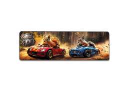 Magnet panorama souvenir Landes avec &eacute;cureuils dans des voitures de course
