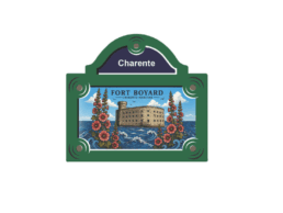 Magnet plaque de rue souvenir Charente repr&eacute;sentant Fort Boyard au milieu de l'oc&eacute;an