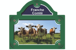 Magnet plaque de rue souvenir Franche-Comté avec vaches dans un pré