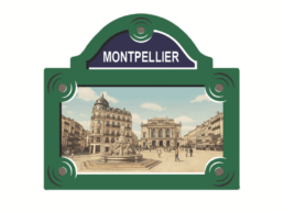 Magnet plaque de rue souvenir Montpellier repr&eacute;sentant la place de la Com&eacute;die