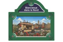 Magnet plaque de rue souvenir Nord avec baraque à frites et Grand-Place