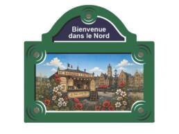 Magnet plaque de rue souvenir Nord avec baraque à frites et Grand-Place
