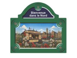 Magnet plaque de rue souvenir Nord avec baraque &agrave; frites et Grand-Place