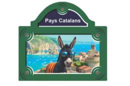 Magnet plaque de rue souvenir Catalogne avec âne portant des lunettes de soleil