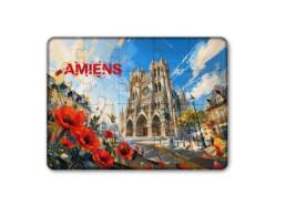 Magnet puzzle souvenir Amiens avec illustration de la cath&eacute;drale Notre-Dame