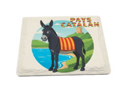 Magnet rectangle c&eacute;ramique souvenir Pays Catalan avec &acirc;ne catalan