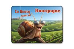 Magnet rectangle souvenir Bourgogne avec escargot et paysage viticole