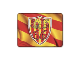 Magnet rectangle souvenir Pays Catalan avec blason 66 sur fond de senyera