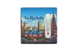 Magnet thermomètre céramique souvenir La Rochelle avec les tours du Vieux-Port