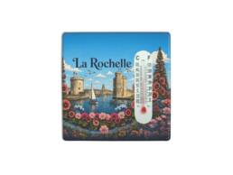 Magnet thermom&egrave;tre c&eacute;ramique souvenir La Rochelle avec les tours du Vieux-Port