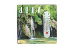 Magnet thermomètre souvenir Jura illustré d'une cascade