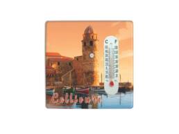 Magnet thermom&egrave;tre souvenir Collioure avec vue du clocher