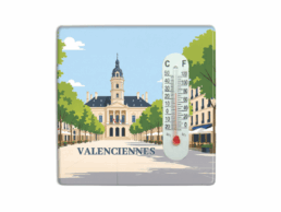 Magnet thermom&egrave;tre souvenir Valenciennes avec illustration de l'H&ocirc;tel de Ville