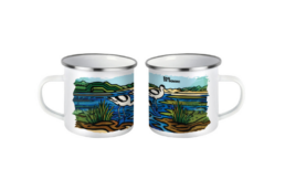 Mug fer émaillé souvenir Baie de Somme avec illustration d'avocette